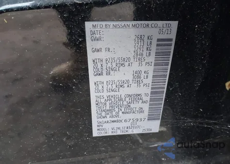 2013 Nissan Pathfinder Platinum from USA, damaged, VIN 5N1AR2MM8DC675937